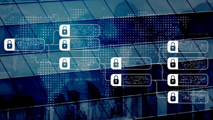 Blockchain structure showing distributed data blocks linked with encryption, representing secure transaction verification, decentralized control, and immutable record system Marrow