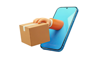 3D Hand Delivering Package from Smartphone Screen
