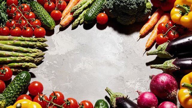 Frame Filled With Fresh Vegetables For Healthy Eating And A Vibrant Kitchen Background