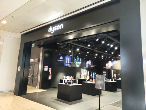 Rome, Italy - January 09, 2026: Dyson store entrance showcasing modern design and innovative technology with sleek displays of vacuum cleaners and hair care products in a vibrant retail environment