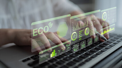 ESG and environmental data dashboard with charts, graphs, and sustainability statistics for eco-friendly strategy Parse