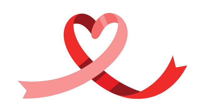 A pink and red heart shaped ribbon on a white background symbolizing love and awareness