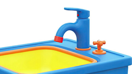 Bright Blue Toy Sink with Yellow Basin and Red Accents