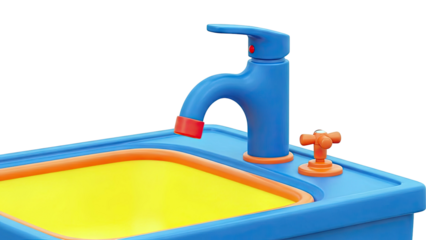 Bright Blue Toy Sink with Yellow Basin and Red Accents