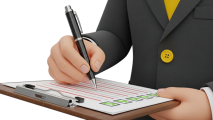 Hand with Pen Checking Boxes on Clipboard