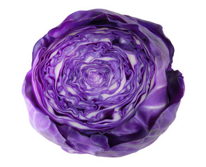 Obraz premium Half cut red cabbage showing vibrant purple layers, isolated on white, png