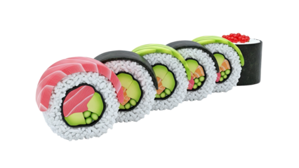 Assortment of Maki Rolls with Tuna, Avocado, and Salmon