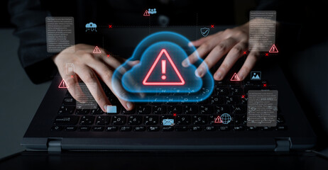 Cloud computing with alert icons and security elements, representing real-time threat detection, risk prevention, and digital infrastructure protection Parse