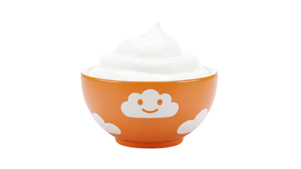 Orange bowl with white whipped cream and cloud decoration
