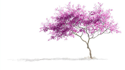 Obraz premium Pink Blossoming Tree with Twisted Trunk