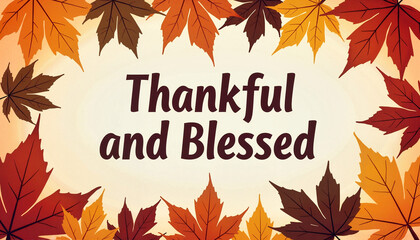 Thankful and Blessed with autumn leaves background  
