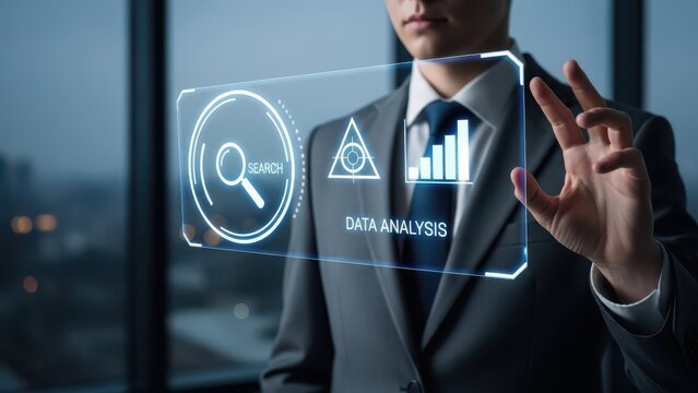 Professional engaging with advanced data analysis technology in urban setting - Powered by Adobe