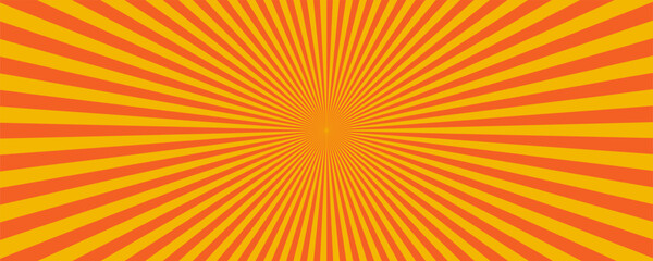 Radial ray background with orange and yellow sunburst pattern in retro geometric style. Radial ray pattern with dynamic centered symmetry. Vector illustration