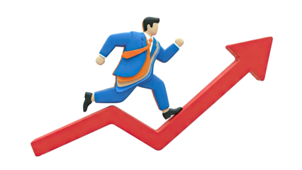 Businessman Running Upwards on a Red Arrow Graph