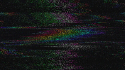 VHS Glitch Noise with Analog Distortion. Background with analog noise, scanline distortion, and corrupted signal.