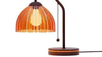 Orange Fluted Glass Desk Lamp with Ball Chain Pull