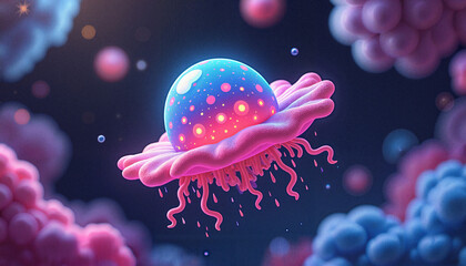 Colorful jellyfish floating in abstract ocean background
