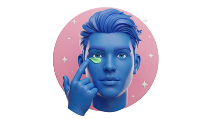 Blue Man Applying Green Eye Cream