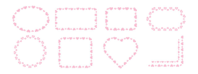 Set of geometric heart frames with blur effect. Romantic borders for banners, labels and invitations for Valentine, Mothers Day and women celebrations. Vector illustration.