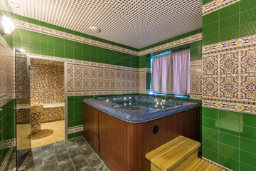 Jacuzzi in the SPA hotel. The interior design is made in oriental style.