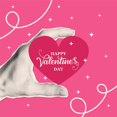 Happy Valentines Day Heart in Hand Pop Art Illustration