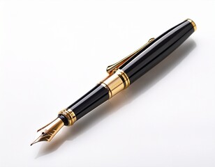 elegant fountain pen with golden nib on white background symbolizing writing creativity and sophistication