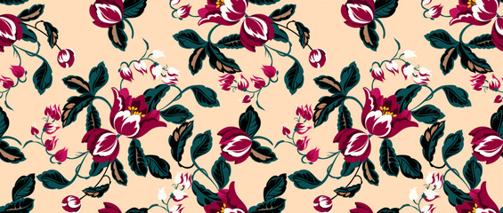 Seamless flowers pattern. Hand draw abstract floral pattern. © akn