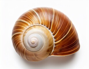 spiral seashell isolated on white background top view
