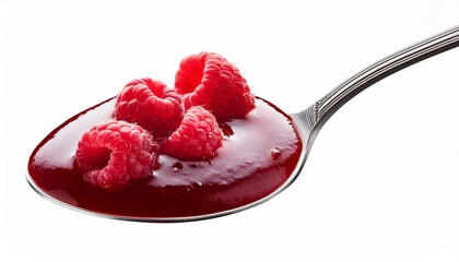 isolated spoon with raspberry sauce