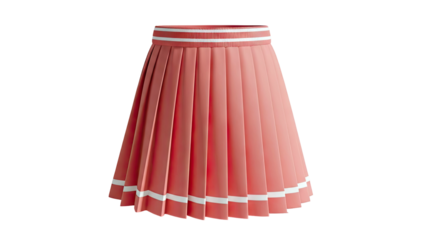 Coral Pleated Skirt with White Stripes