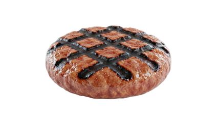 Grill-Marked Burger Patty on White Background