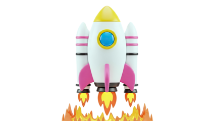 3D Cartoon Rocket Launching with Flames