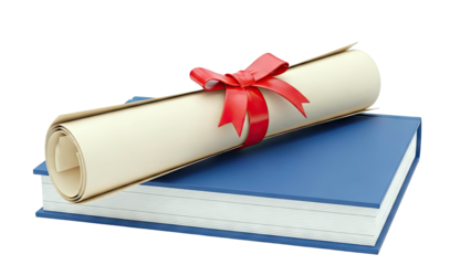Diploma on a Blue Book with Red Ribbon