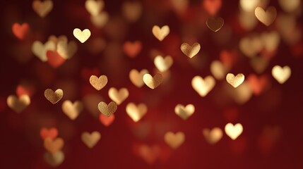 A romantic background of golden hearts floating on a deep red gradient, perfect for Valentine's Day or love-themed designs. Valentine day Special