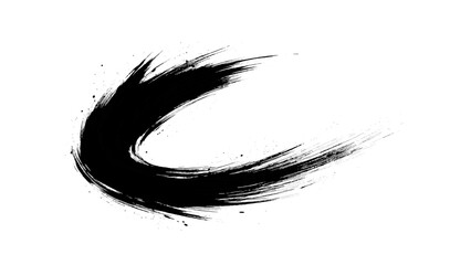 Dynamic black brushstroke: artistic swirl with splatter effect on white background