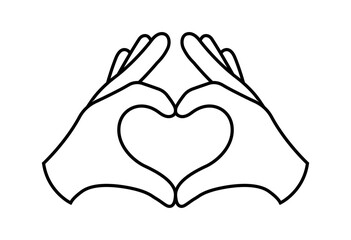Fototapeta premium simple hands forming love heart shape line drawing vector isolated on transparent background