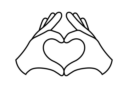 simple hands forming love heart shape line drawing vector isolated on transparent background