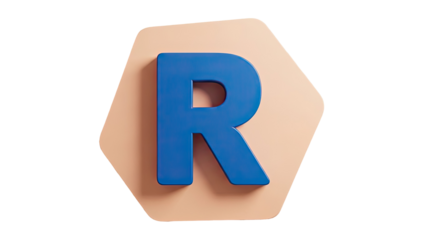 3D Blue Letter R on Hexagonal Peach Background