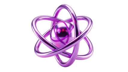 Glossy Purple Atom Icon 3D Render on White Background