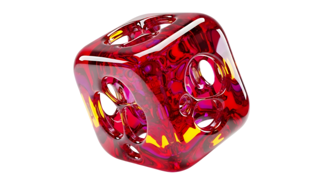 Abstract Red Glass Cube with Organic Holes on White Background - Powered by Adobe