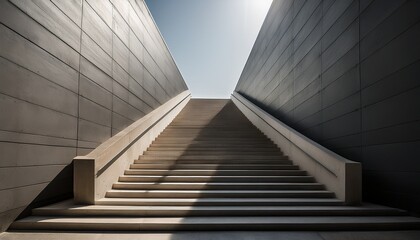 a minimalist concrete stairway illuminated by diagonal shadows creating a modern architectural ambiance