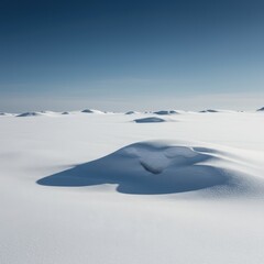 Obraz premium Vast winter landscape featuring massive, untouched snowdrifts covering the terrain. Pristine white powder creates a sense of peaceful isolation, depth, cold, accumulation