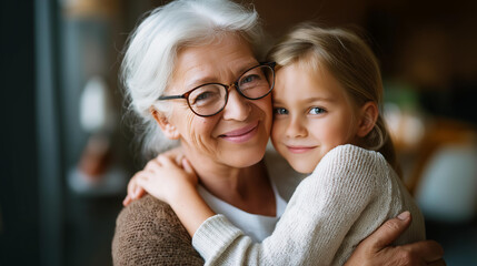 Happy adult faceless daughter hugging senior father at home tender moment stock photo affection bonding generational love family connection defocused background with copy