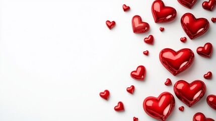 A collection of shiny red hearts scattered on a clean white background for Valentine's Day or love-themed designs Valentine day Special