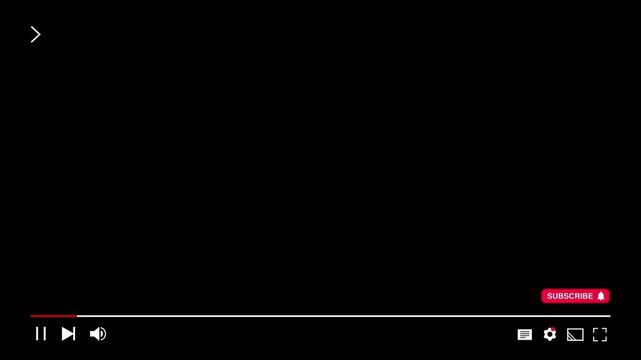Animated multimedia interface design for video playback with a subscription button on a black background
