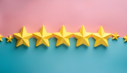bright yellow stars on pastel blue and pink background customer feedback reviews