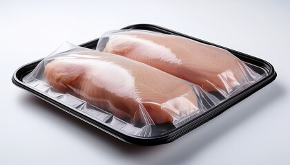 mockup plastic packaging sealed transparent for meat chicken fillet white background