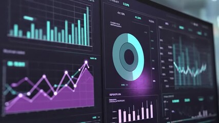 Digital dashboard with financial charts and analytics on multiple screens - Powered by Adobe