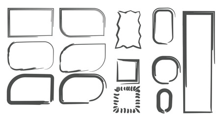 a collection of hand drawn irregular and simplistic frame shapes in black and white reflecting a freeform artistic design aesthetic high quality