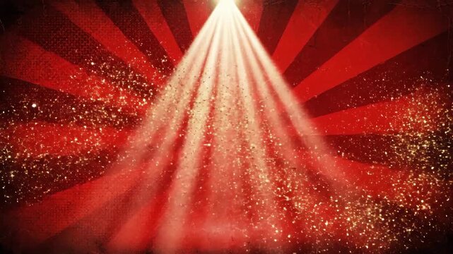 Dramatic red stage spotlight with glittering bokeh effect
